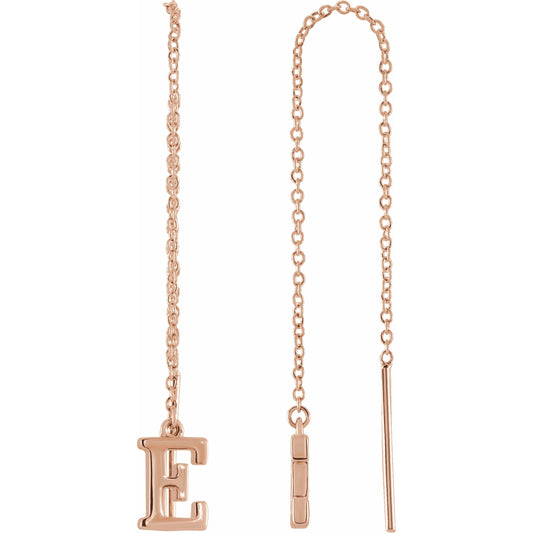 14K Rose Single Initial E Chain Earring
