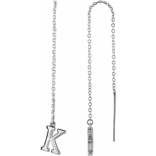 14K White Single Initial K Chain Earring