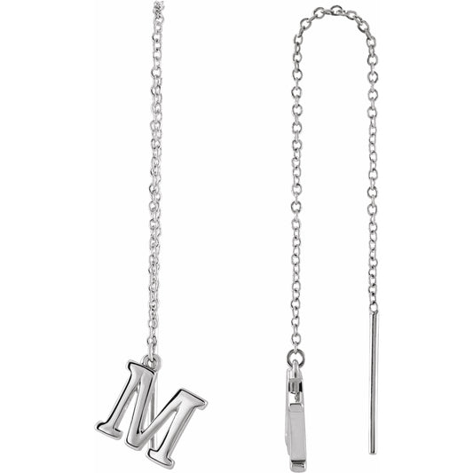 14K White Single Initial M Chain Earring