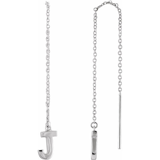 14K White Single Initial J Chain Earring
