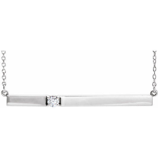 14K White 1/10 CTW Diamond Bar 17.5 Necklace