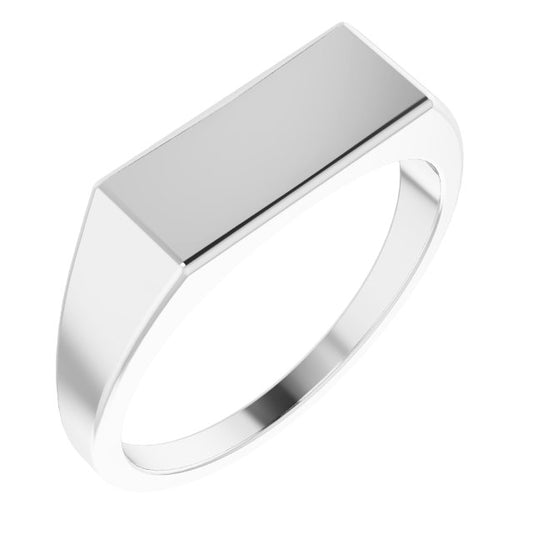 14K White 15x7 mm Rectangle Signet Ring