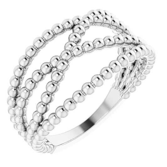 14K White Beaded Criss-Cross Ring