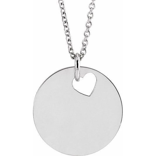 14K White Pierced Heart 15 mm Disc 16-18 Necklace