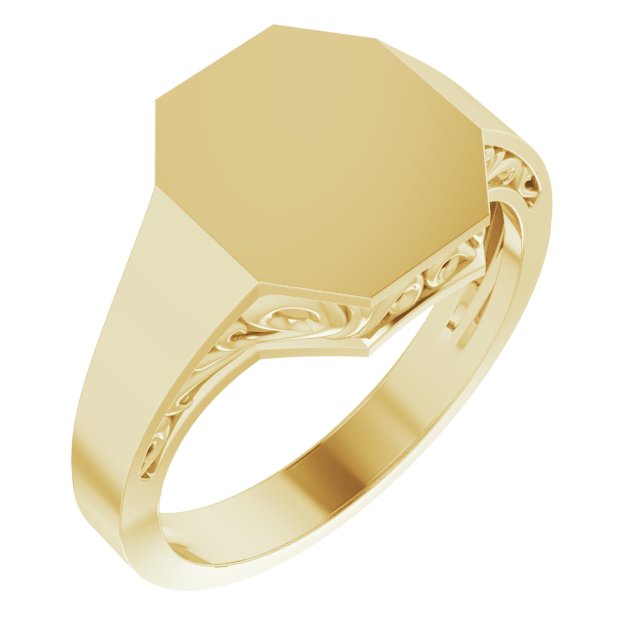 14K Yellow 13x12 mm Octagon Signet Ring