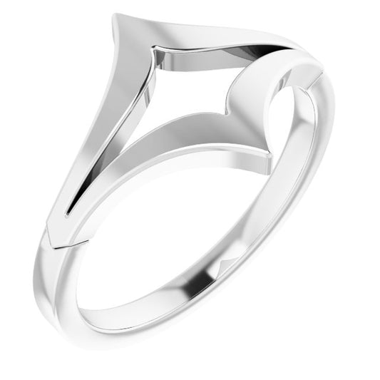 14K White Negative Space Double V Ring