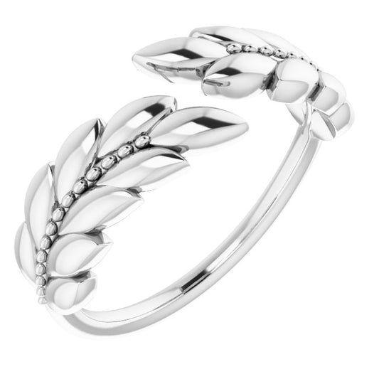 14K White Leaf Negative Space Ring
