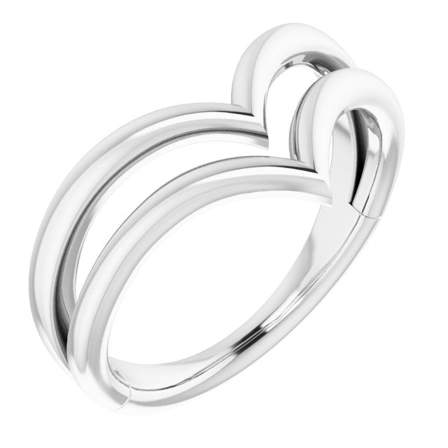 14K White Double V Ring