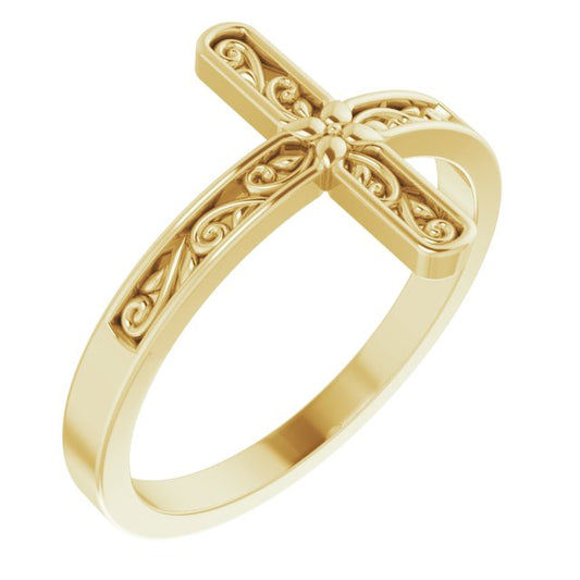 14K Yellow Sideways Cross Ring