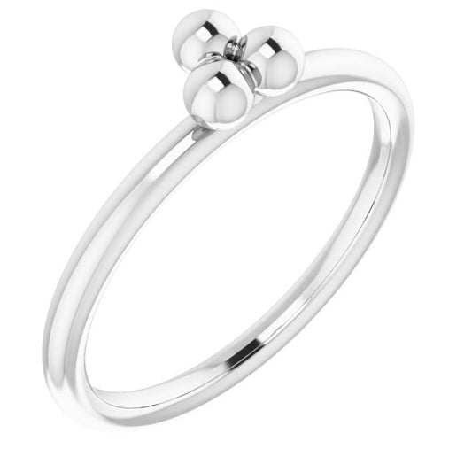 14K White Stackable Beaded Ring