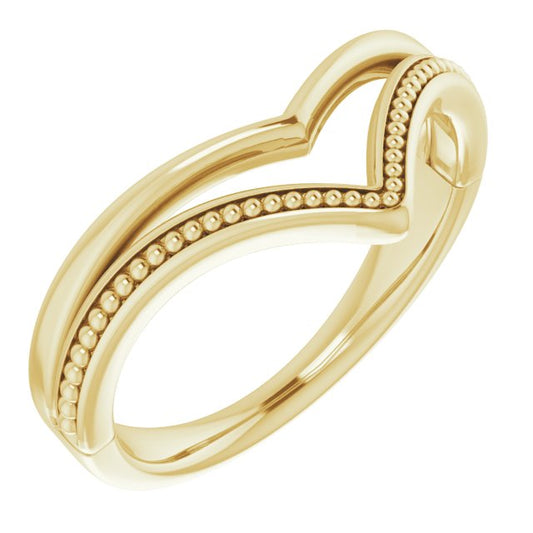 14K Yellow Beaded V Ring
