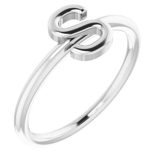 14K White Initial S Ring