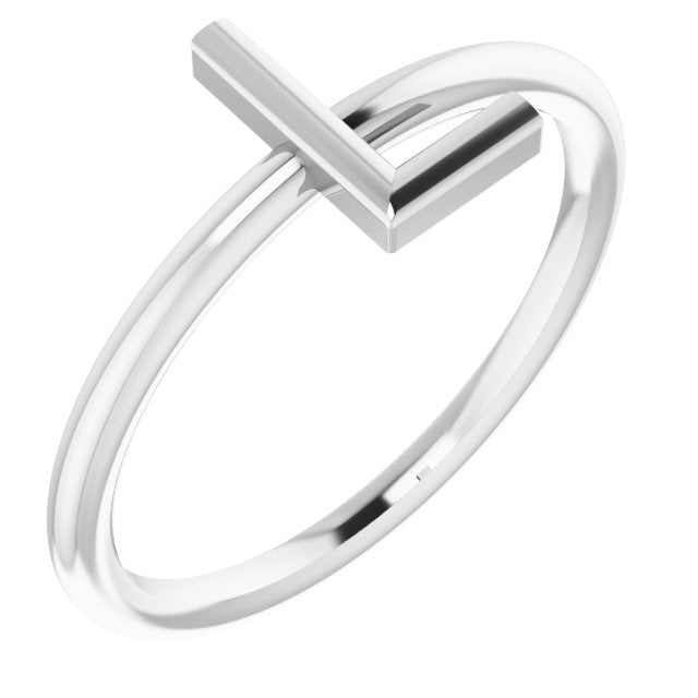 14K White Initial L Ring
