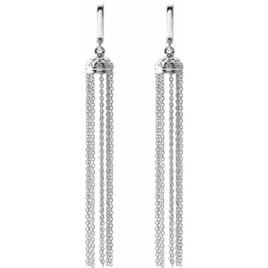 14K White 56 mm Hinged Hoop Chain Earrings