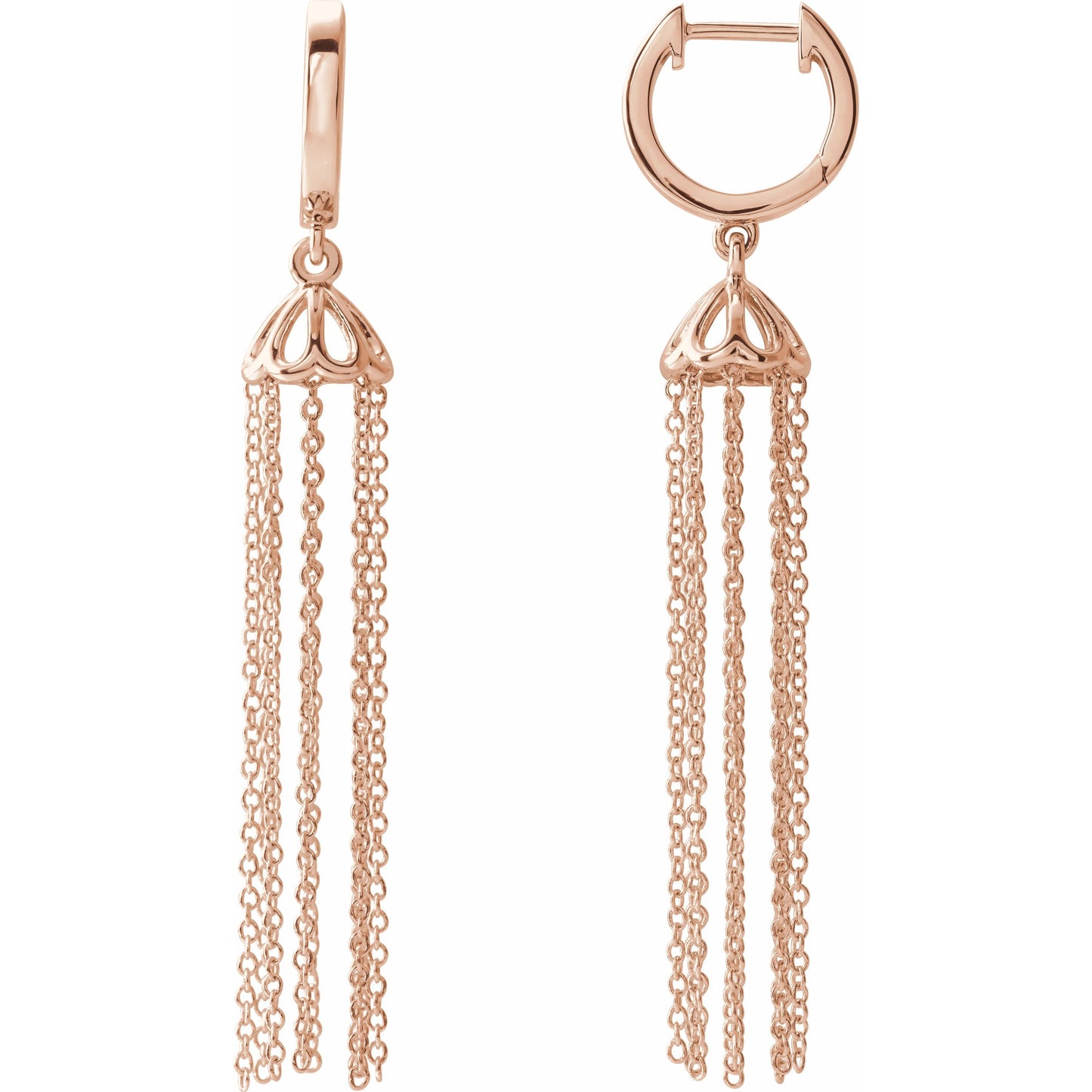 14K Rose 53.2 mm Hinged Hoop Chain Earrings