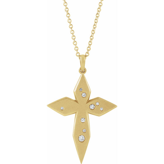 14K Yellow .08 CTW Diamond Cross 16-18 Necklace