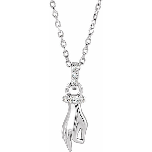 14K White .05 CTW Diamond Hand of Buddha 16-18 Necklace