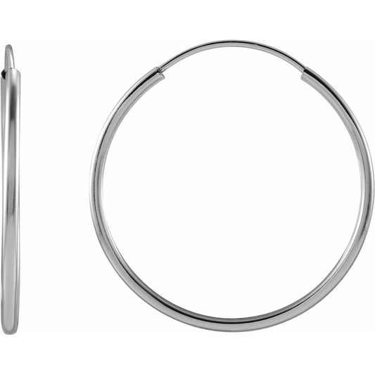 14K White 20 mm Flexible Endless Hoop Earrings