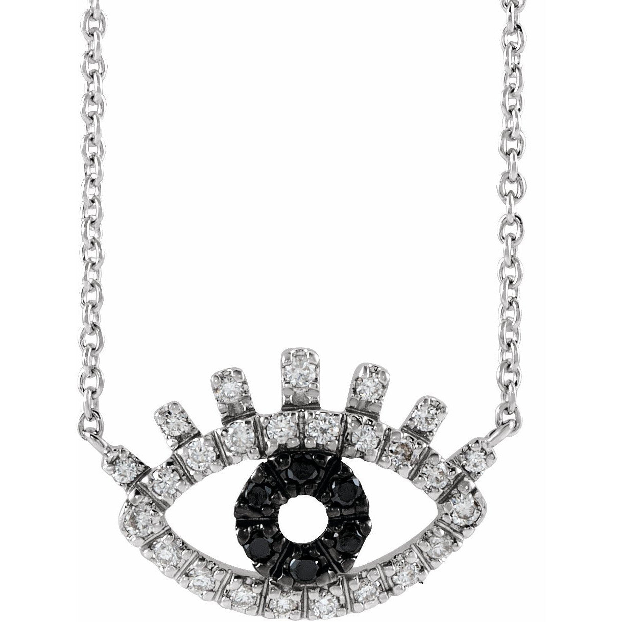 14K White 1/8 CTW Black and White Diamond Evil Eye 18 Necklace