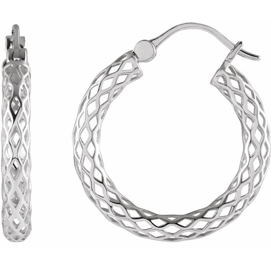 14K White 21x2.5 mm Pierced Tube Hoop Earrings