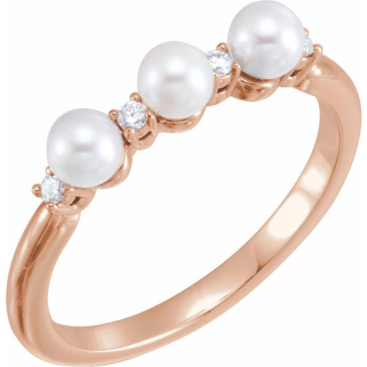 14K Rose Freshwater Cultured Pearl & .05 CTW Diamond Ring