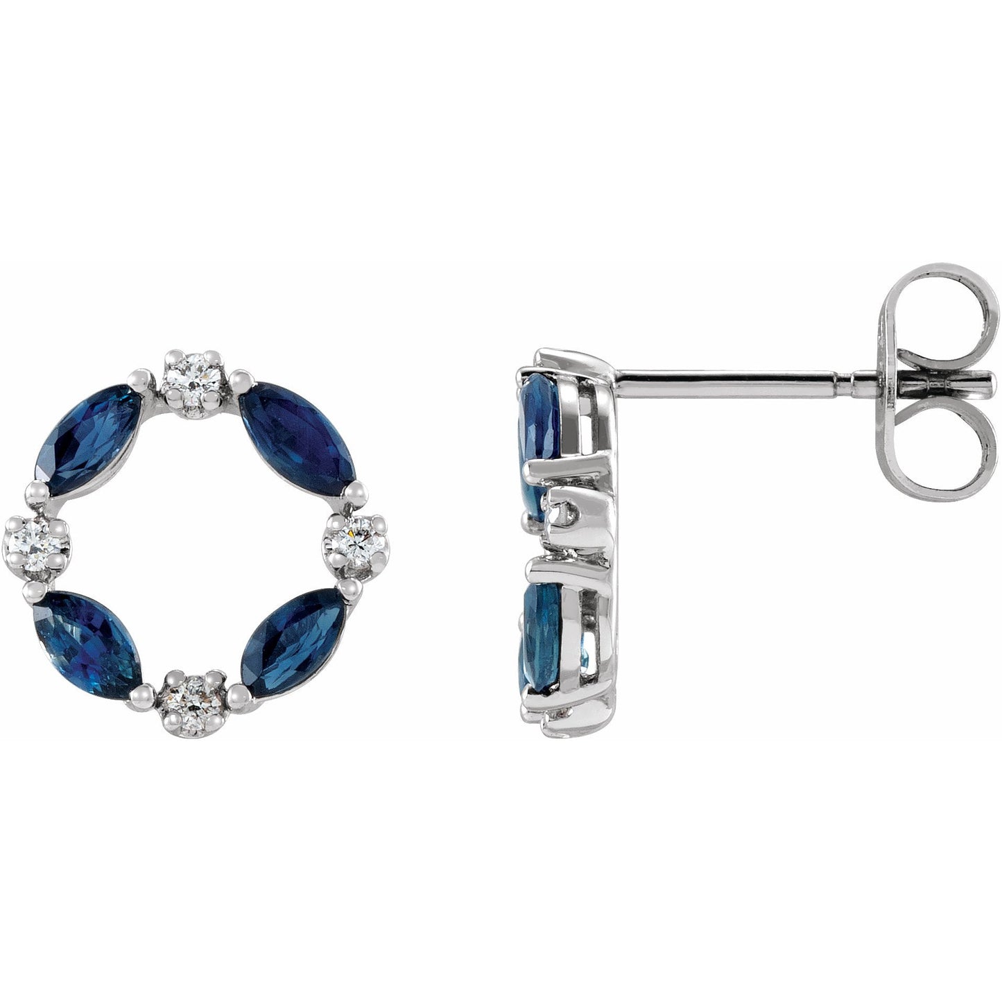 14K White Blue Sapphire & 1/10 CTW Diamond Circle Earrings