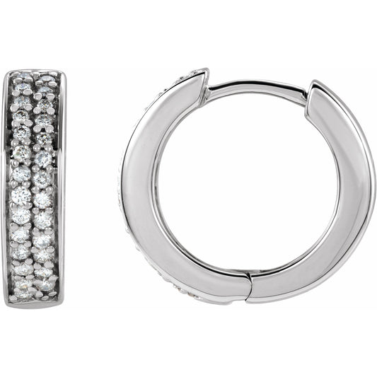 14K White 1/3 CTW Diamond Hoop Earrings