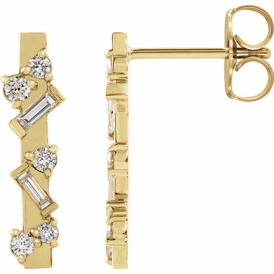 14K Yellow 1/4 CTW Diamond Scattered Bar Earrings
