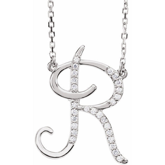 14K White 1/10 CTW Diamond Initial R 16 Necklace