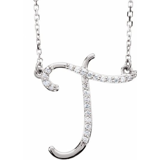 14K White 1/10 CTW Diamond Initial T 16 Necklace
