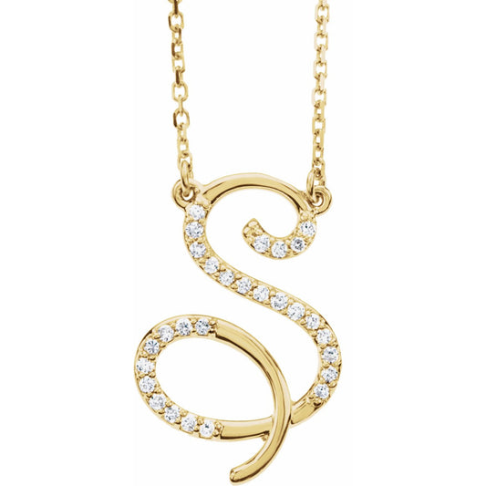 14K Yellow 1/8 CTW Diamond Initial S 16 Necklace