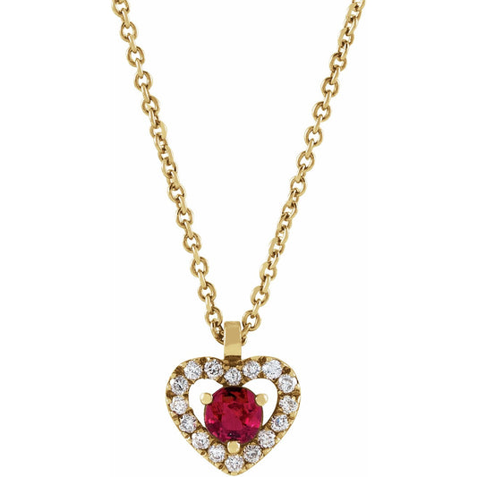 14K Yellow Ruby & .06 CTW Diamond Heart 18 Necklace