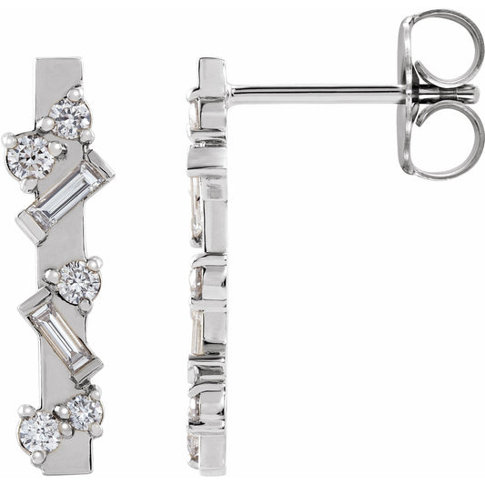 14K White 1/4 CTW Diamond Scattered Bar Earrings