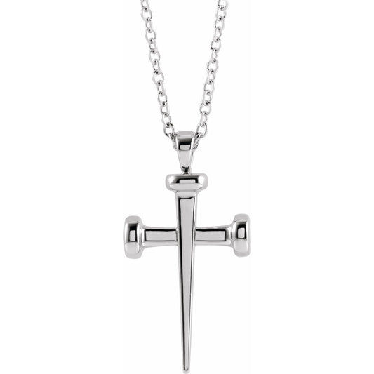 14K White Nail Cross 18 Necklace