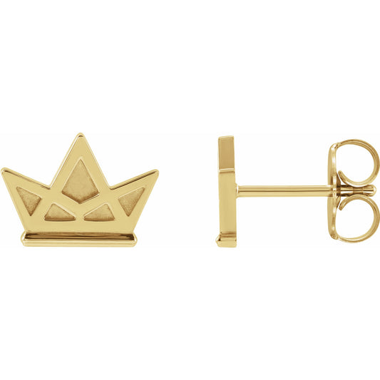 14K Yellow Tiny Crown Earrings