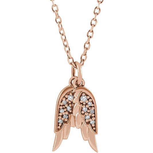 14K Rose .03 CTW Diamond Angel Wings 16-18 Necklace