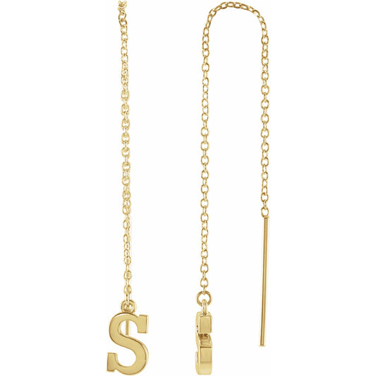 14K Yellow Single Initial S Chain Earring