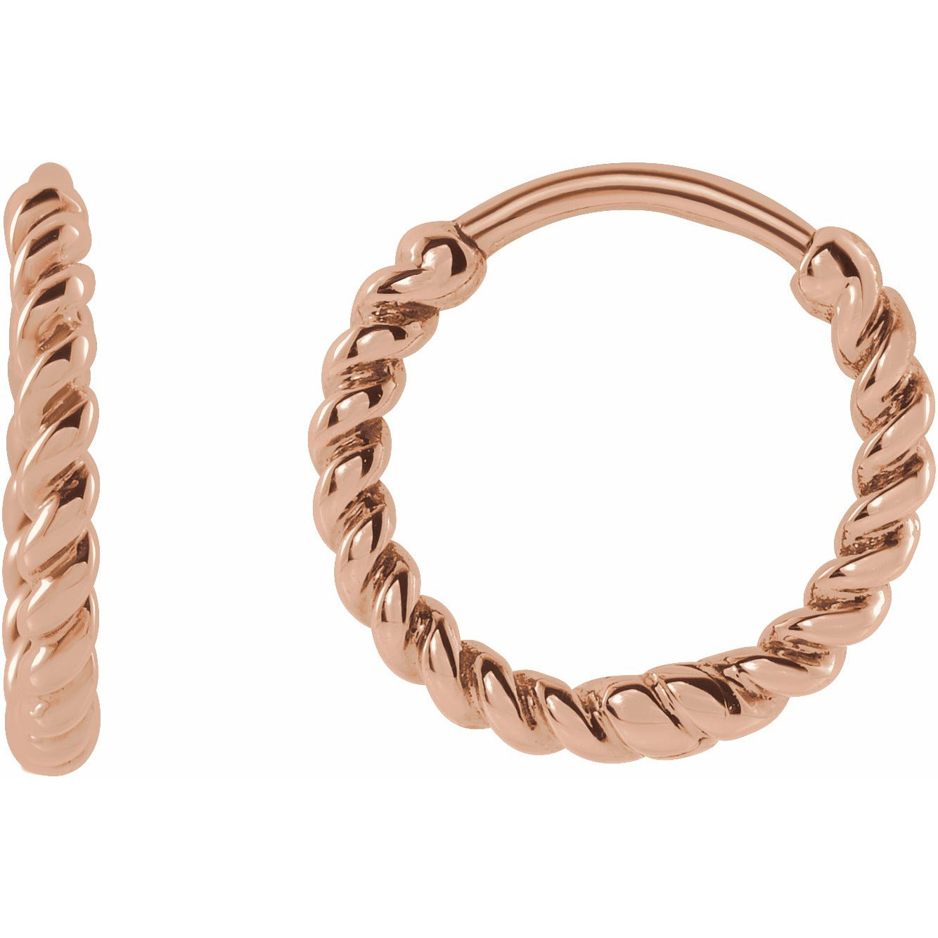 14K Rose 11 mm Twisted Rope Huggies