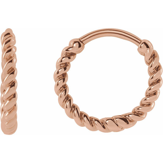 14K Rose 11 mm Twisted Rope Huggies