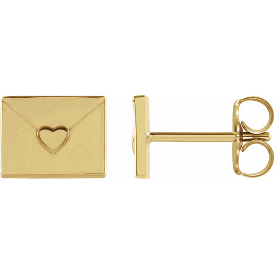 14K Yellow Heart Envelope Earrings