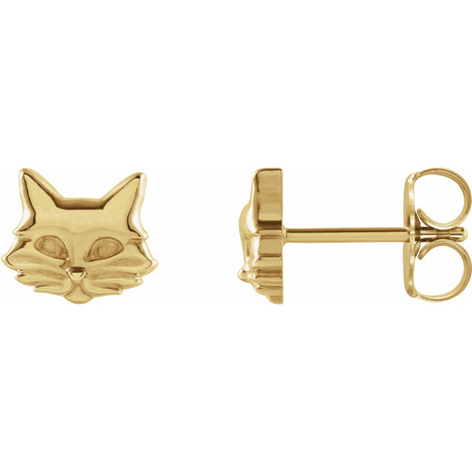 14K Yellow Tiny Cat Earrings