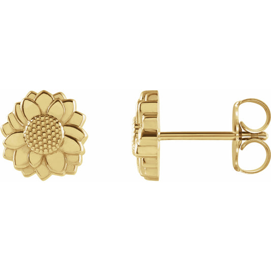 14K Yellow Tiny Sunflower Earrings