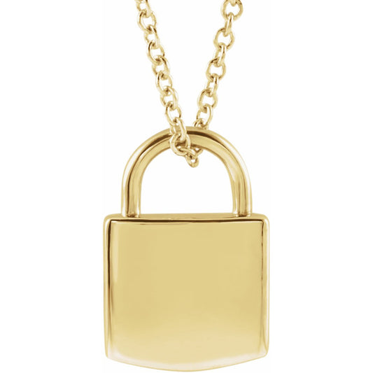 14K Yellow 12.02x8 mm Engravable Lock 16-18 Necklace