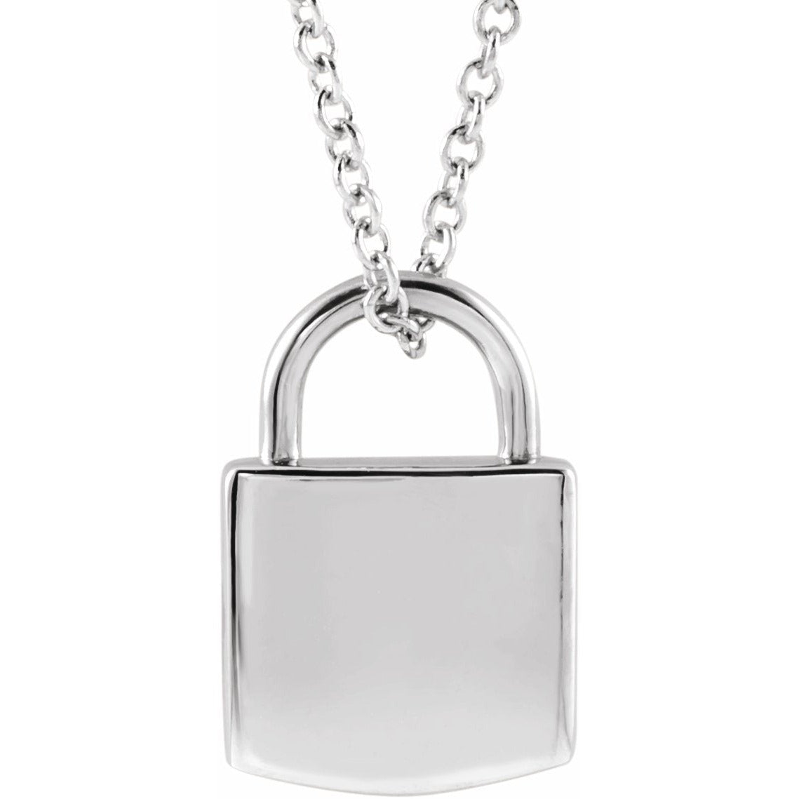 14K White 12.02x8 mm Engravable Lock 16-18 Necklace