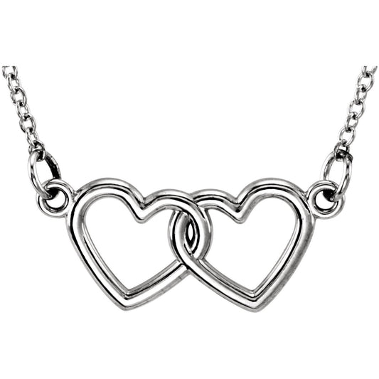 14K White Tiny Poshu00ae Double Heart 16-18 Necklace