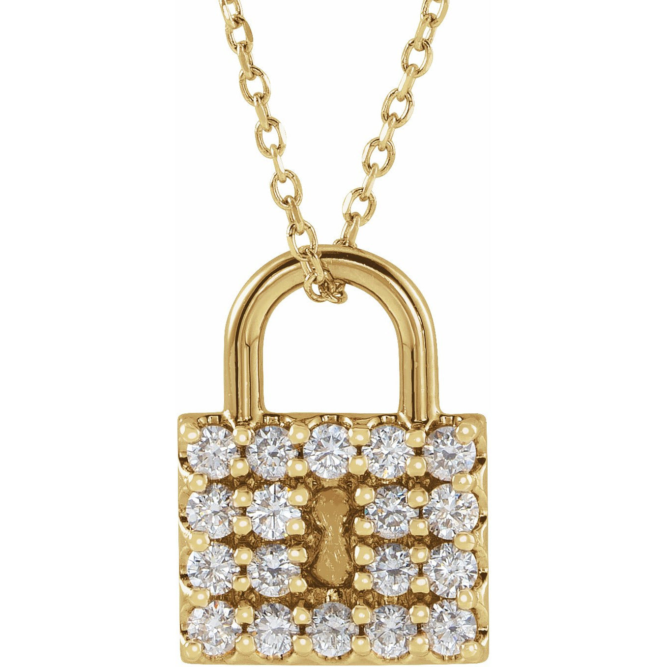 14K Yellow 1/2 CTW Diamond Lock 16-18 Necklace