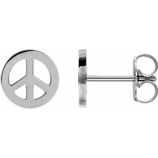 14K White Tiny Peace Earrings