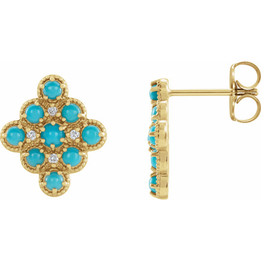14K Yellow Turquoise & .03 CTW Diamond Geometric Earrings