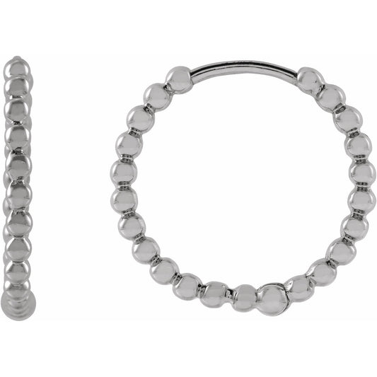 14K White Beaded 15 mm Huggies