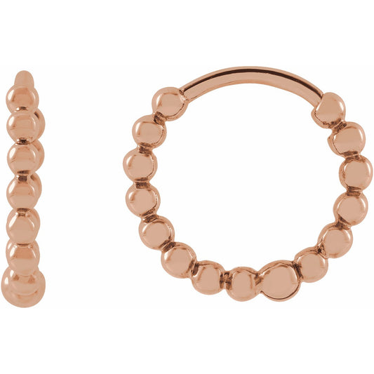 14K Rose Beaded 11 mm Huggies